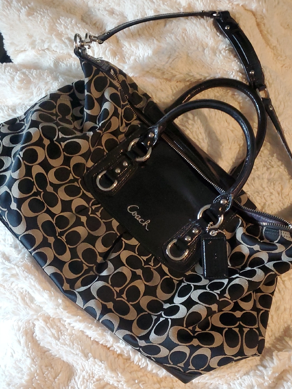 Coach Black and Khaki Signature Canvas Tote